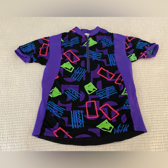 Vintage 90s In Sport USA Cycling Compression T-shirt Sz Medium Neon Geometric - Picture 1 of 7